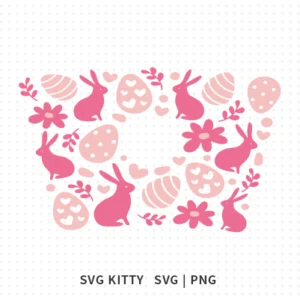 Pink Easter Rabbit and Eggs with Spring Flowers Starbucks Wrap svg cut files