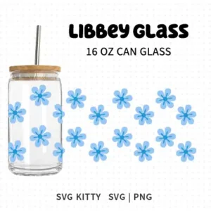 Blue Spring Flower Libbey Can Glass Wrap SVG Cut File