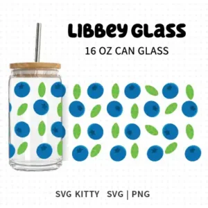 Blueberry Libbey Can Glass Wrap SVG Cut File