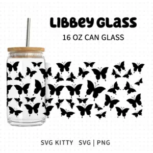 Butterfly Silhouette Libbey Can Glass Wrap SVG Cut File
