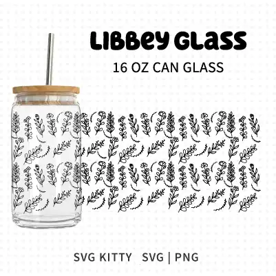 Doodle Flowers and Leafs Libbey Can Glass Wrap SVG Cut File