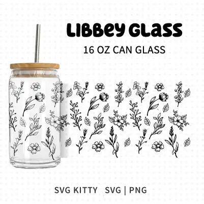 Doodle Wildflowers Libbey Can Glass Wrap SVG Cut File