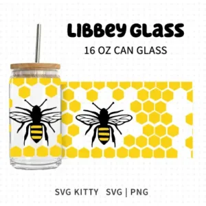 Honey Bee Libbey Can Glass Wrap SVG Cut File