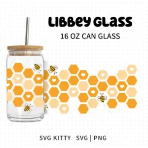 Honey Comb Libbey Can Glass Wrap SVG Cut File