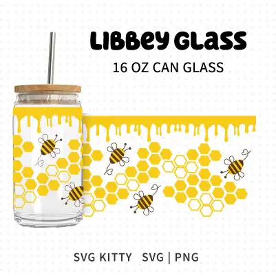 Honey Drip Bee Libbey Can Glass Wrap SVG Cut File