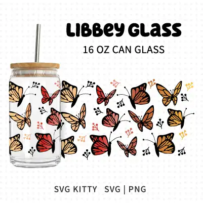 Monarch Butterfly Libbey Can Glass Wrap SVG Cut File