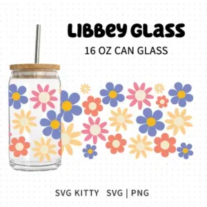 Multiple Simple Flowers Libbey Can Glass Wrap SVG Cut File
