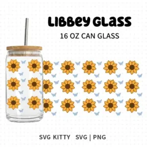 Sunflower and Butterfly Libbey Can Glass Wrap SVG Cut File