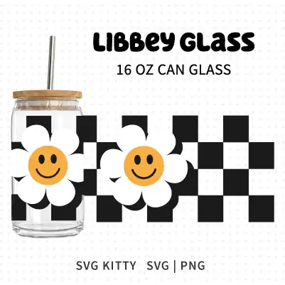 Checkered Flower Libbey Can Glass Wrap SVG Cut File