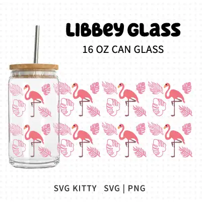 Flamingo Monstera Libbey Can Glass Wrap SVG Cut File