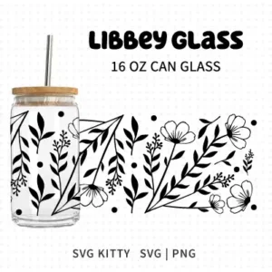 Doodle Flower Libbey Can Glass Wrap SVG Cut File