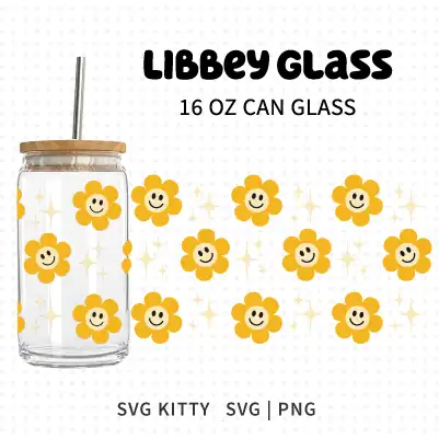 Smiley Flower Libbey Can Glass Wrap SVG Cut File