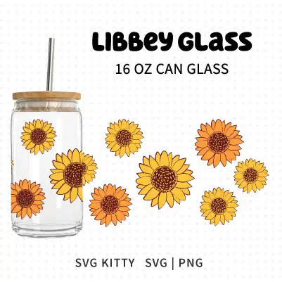 Sunflower Libbey Can Glass Wrap SVG Cut File