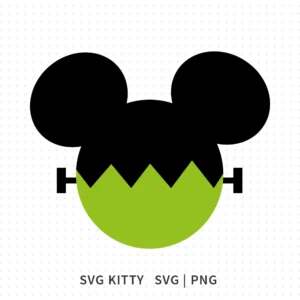 Mickey Mouse Frankenstein SVG cut file with bolts and green face design, perfect for Cricut and Silhouette Halloween crafts.