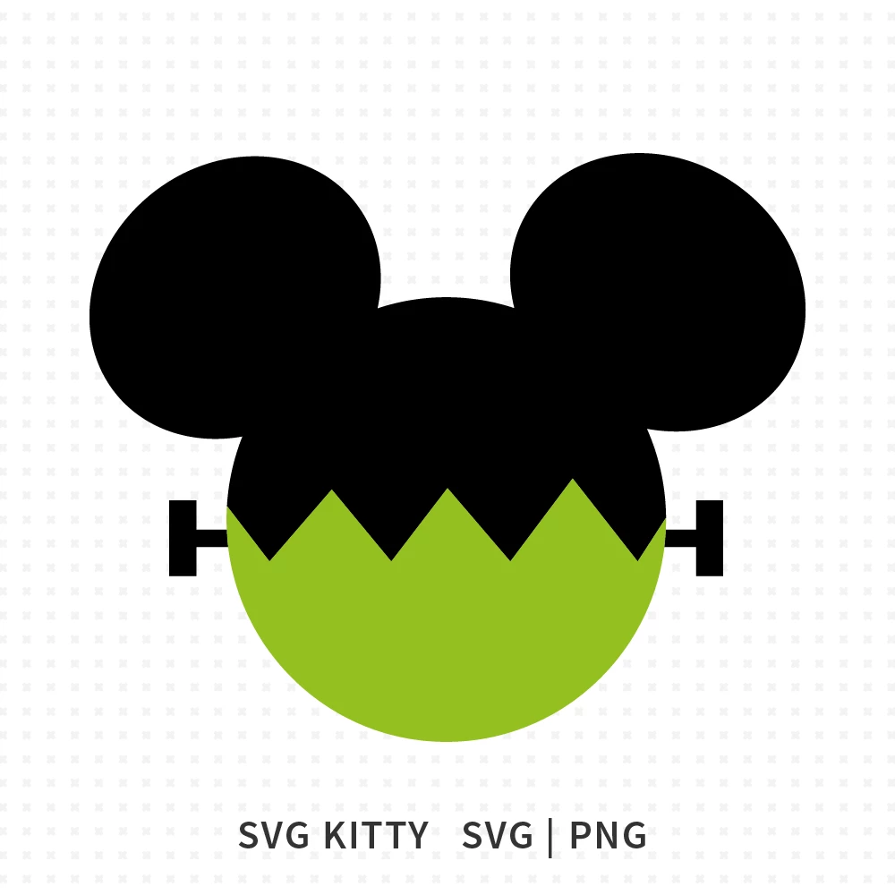 Mickey Mouse Frankenstein SVG cut file with bolts and green face design, perfect for Cricut and Silhouette Halloween crafts.
