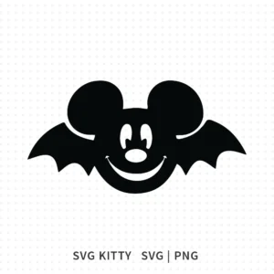 Mickey Mouse Bat Halloween SVG cut file with smiling face and bat wings, designed for Cricut and Silhouette Halloween crafts.