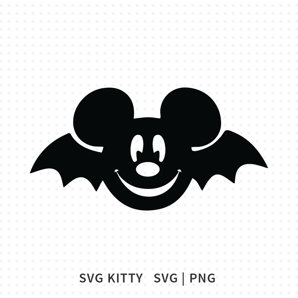 Mickey Mouse Bat Halloween SVG cut file with smiling face and bat wings, designed for Cricut and Silhouette Halloween crafts.