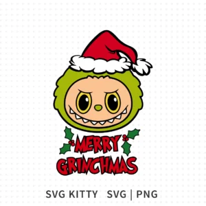 Labubu Merry Grinchmas SVG featuring Labubu in a Santa hat with a festive holiday design.
