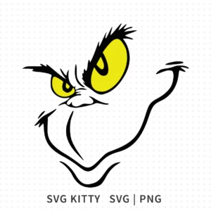 Grinch Eyes SVG showing outlined facial features with bright yellow pupils and sharp expressive details.