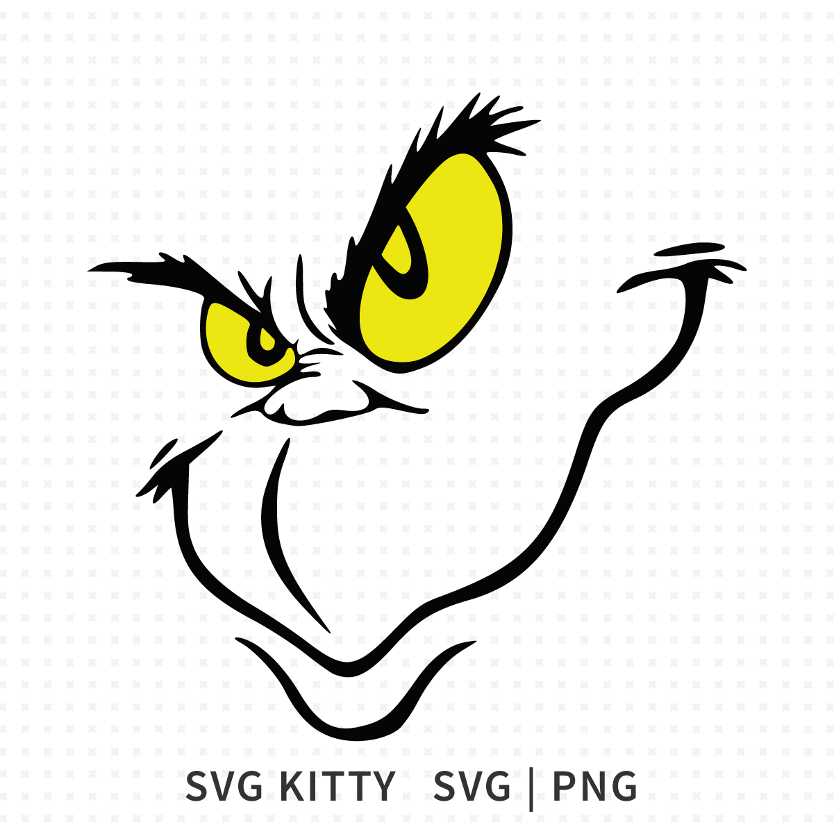 Grinch Eyes SVG showing outlined facial features with bright yellow pupils and sharp expressive details.