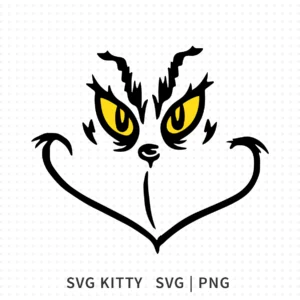 Grinch Face Outline Heart Shape SVG featuring a line-art Grinch face merged with a heart shape.