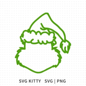 Grinch Face Silhouette SVG showing a simple outline of the Grinch wearing a Santa hat in a clean single-line style.