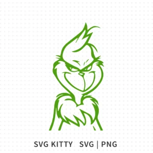 Grinch Outline SVG showing a tall single line green Christmas character drawing for vinyl, shirt and holiday sign designs.
