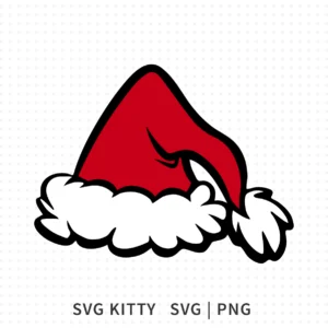 Grinch Santa Hat SVG with red slouchy Santa hat and fluffy white trim, designed for Christmas shirts, ornaments and holiday vinyl projects.