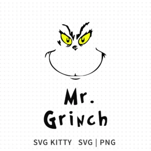 Mr Grinch SVG featuring the classic outlined Grinch face with yellow eyes and a clean, minimal cut-friendly design.